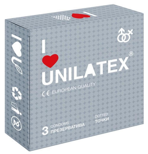 Презервативы с точечной поверхностью, UNILATEX,3 шт