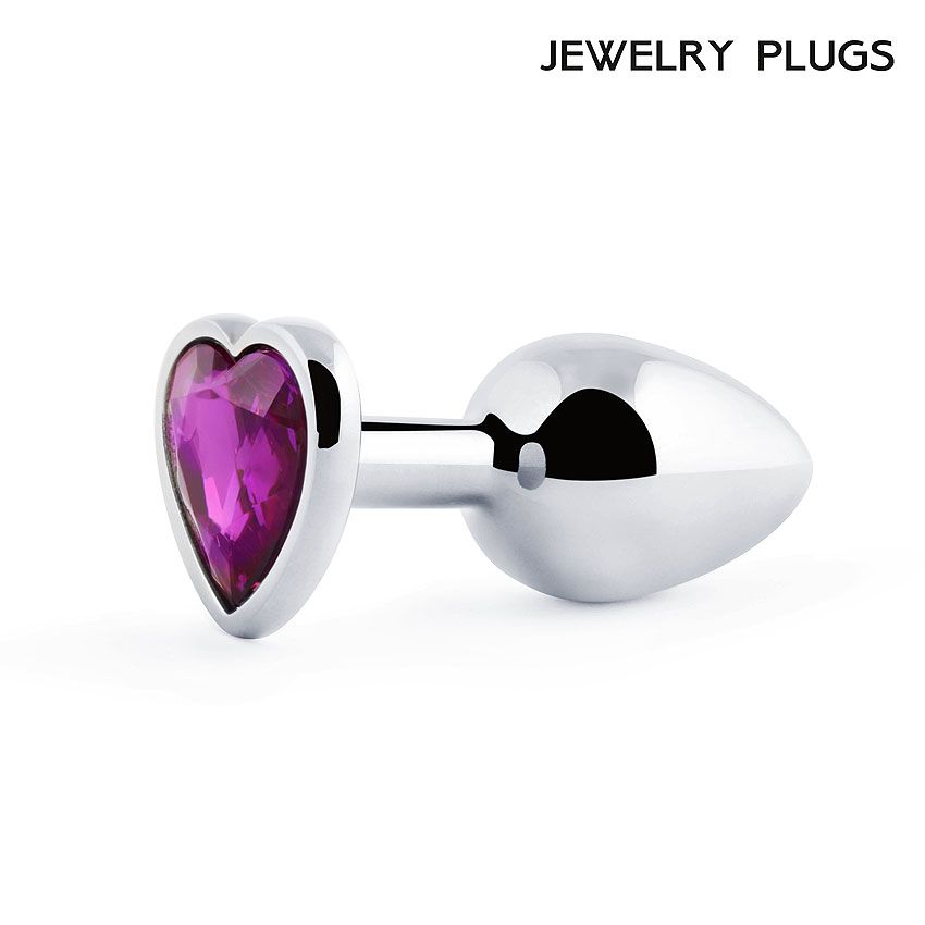 Втулка, кристалл-сердце фиолетовый, металл серебро, 80 мм, 34 мм